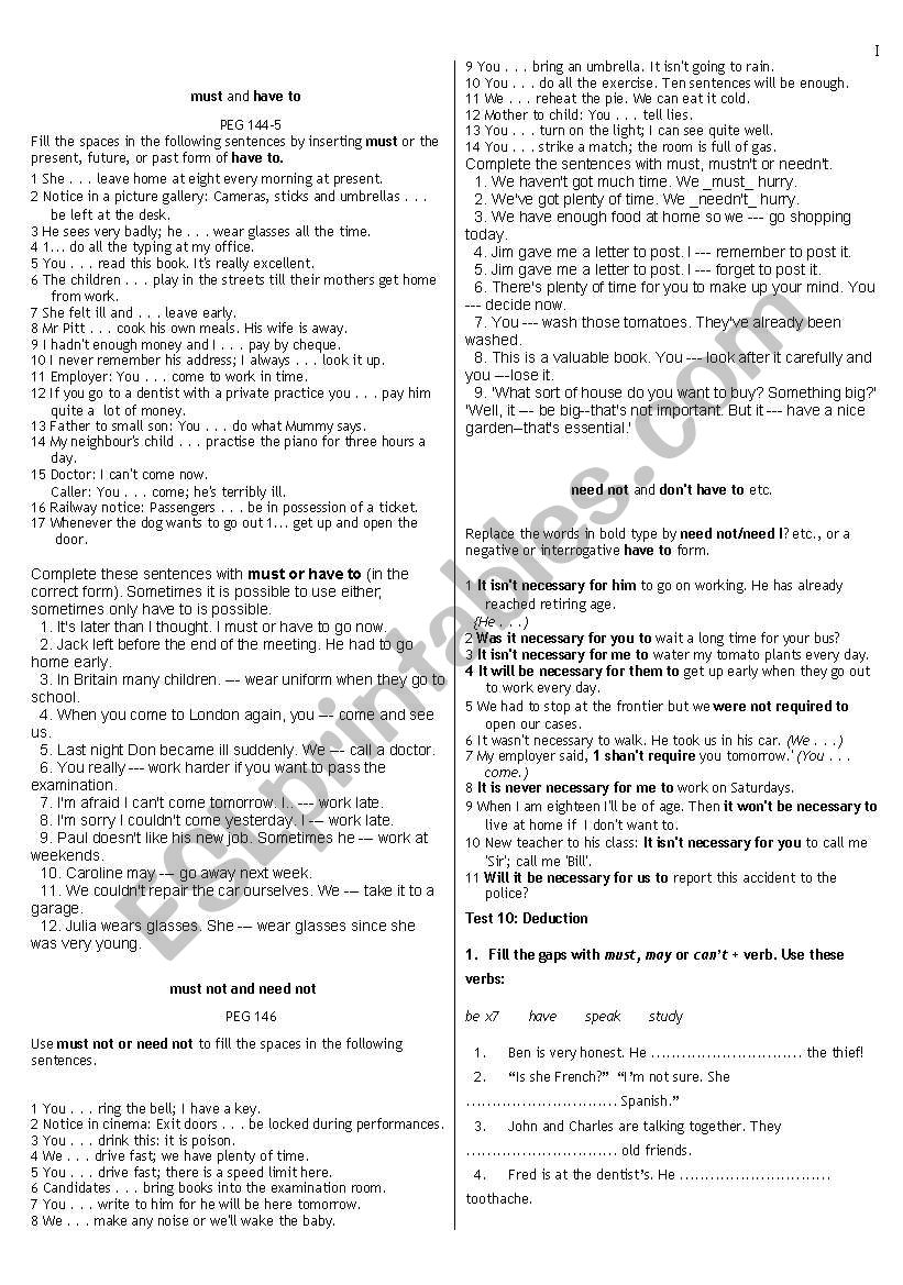 modals worksheet