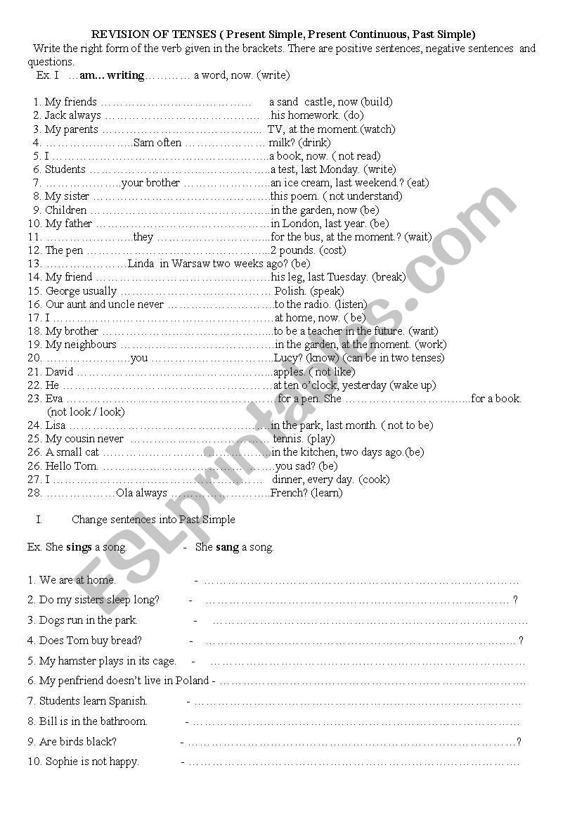 Revision of tenses - test worksheet