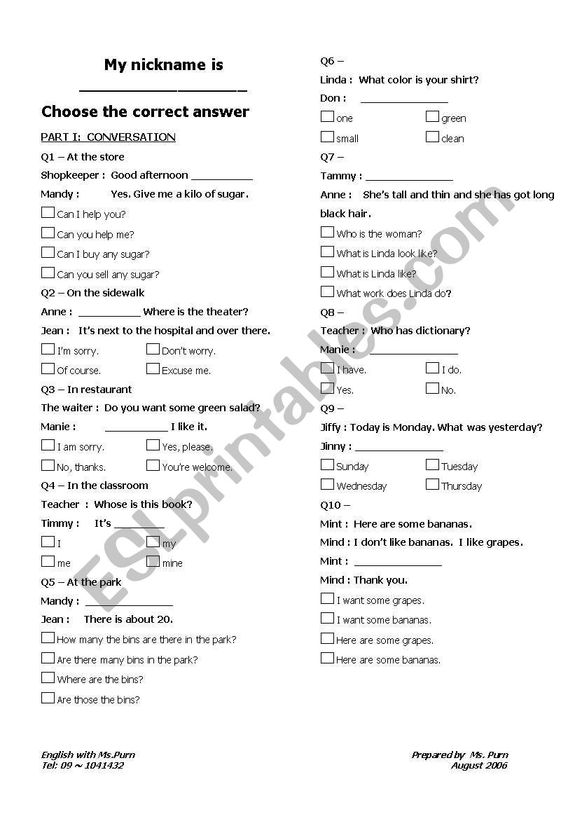 BASIC Grammar & Comprehension worksheet