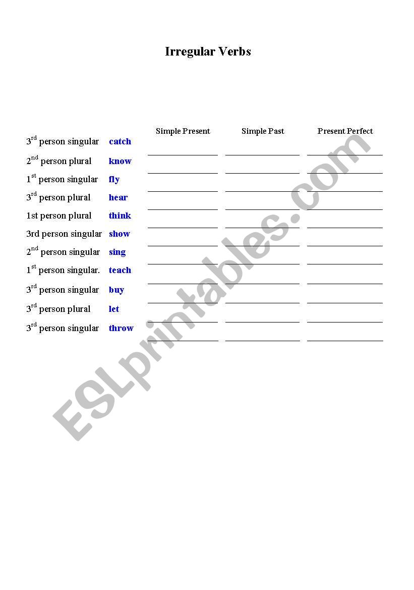 Difficult Irregular Verbs worksheet