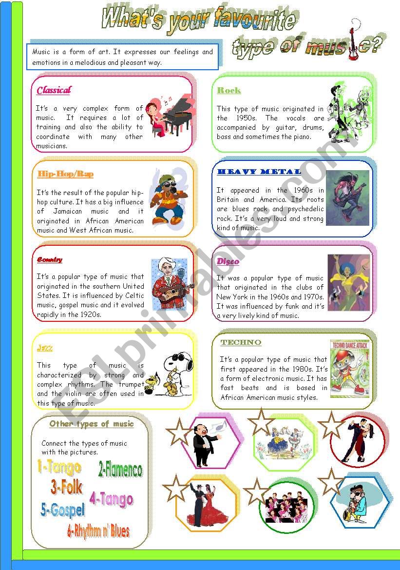 What´s your favourite type of music? ESL worksheet by Jayce