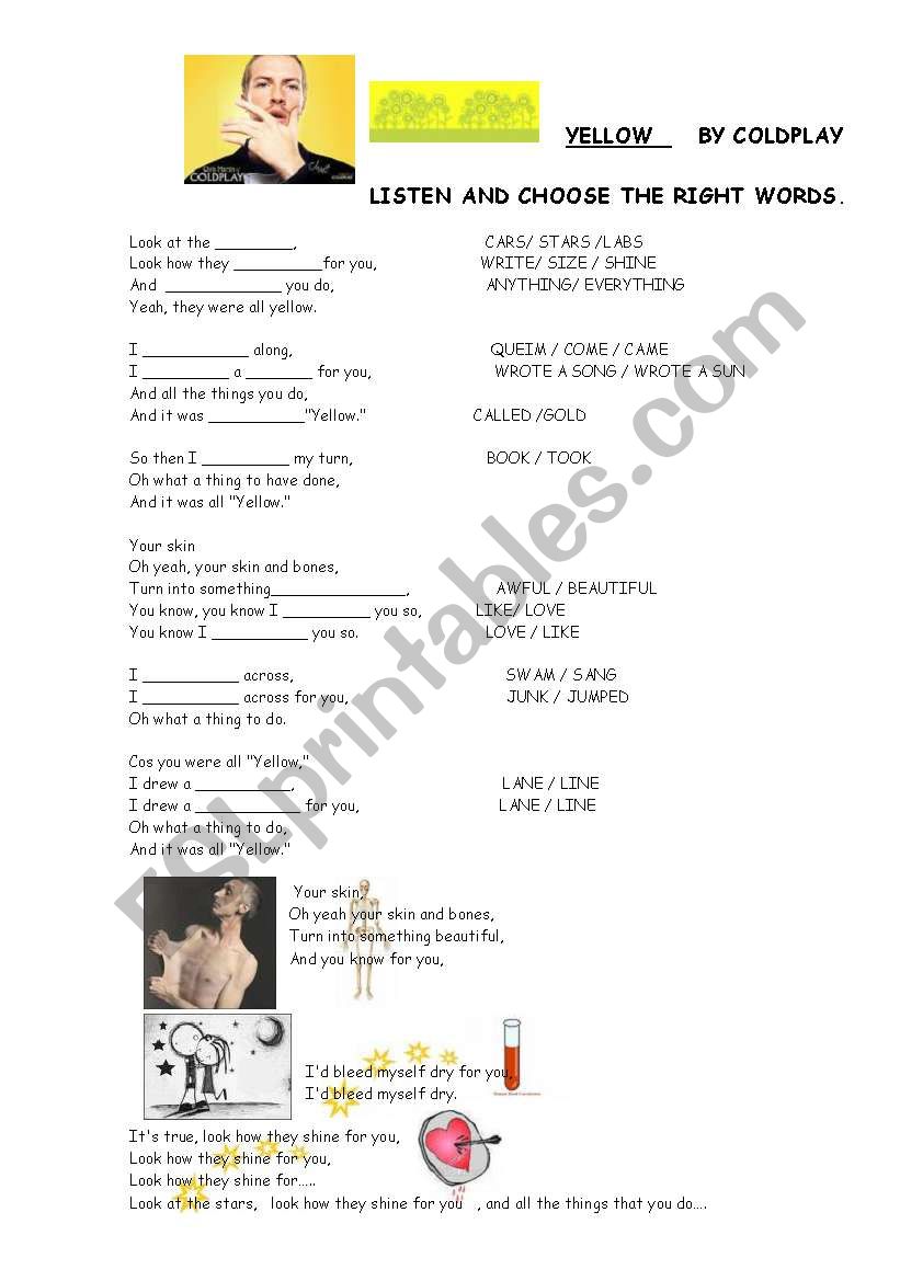 YELLOW BY COLDPLAY worksheet