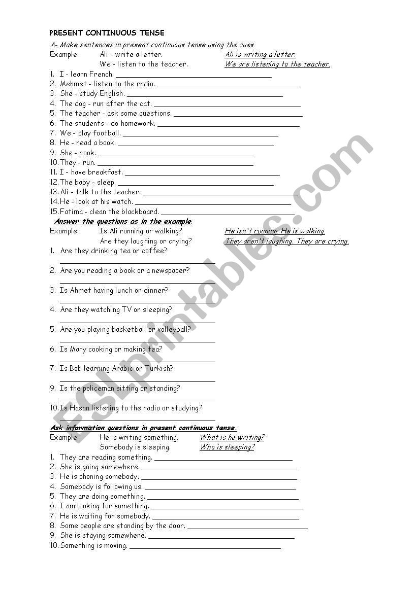 present continuous worksheet