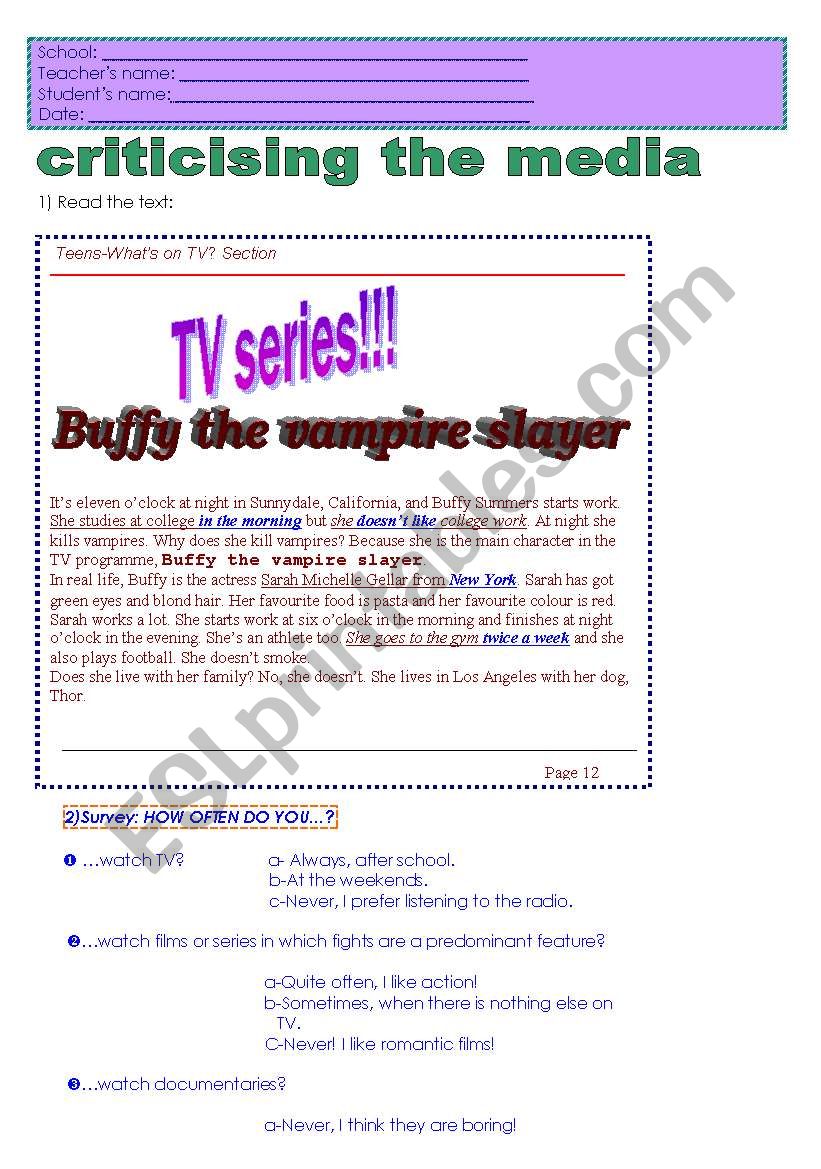 TV series worksheet