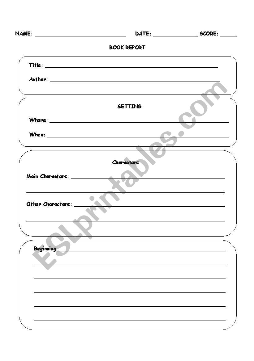 book report format worksheet