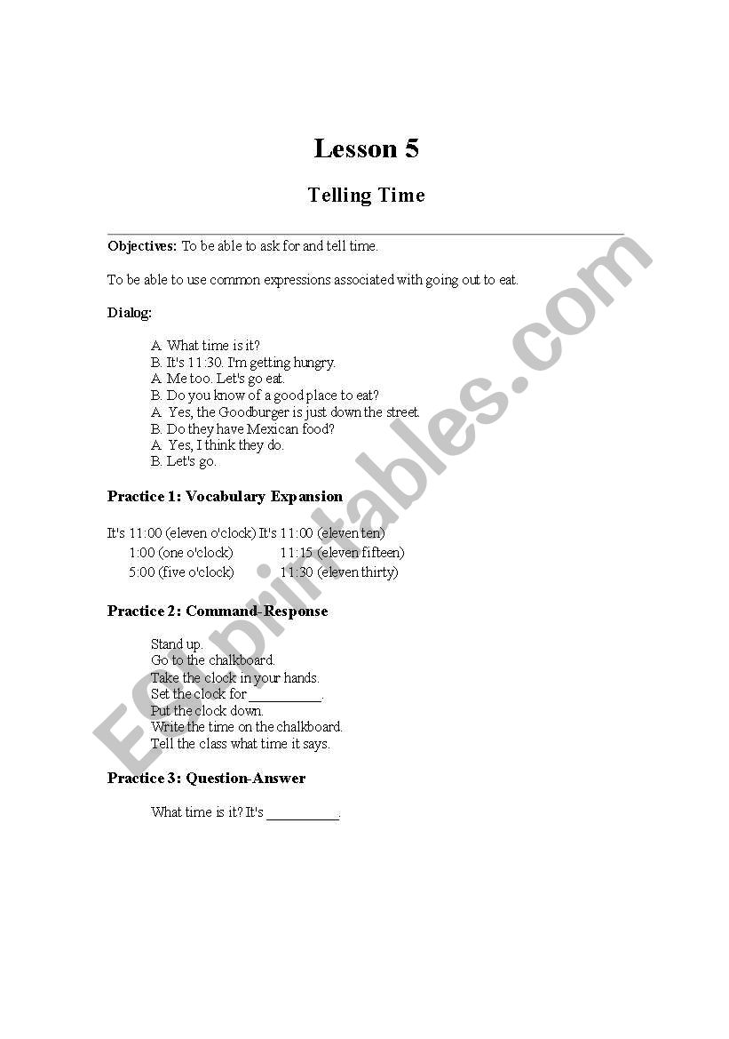 Telling Time worksheet