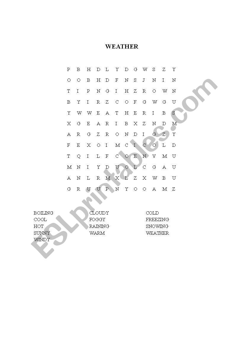 Word search - Weather worksheet