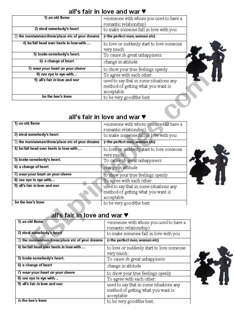 IDIOMS ABOUT LOVE worksheet