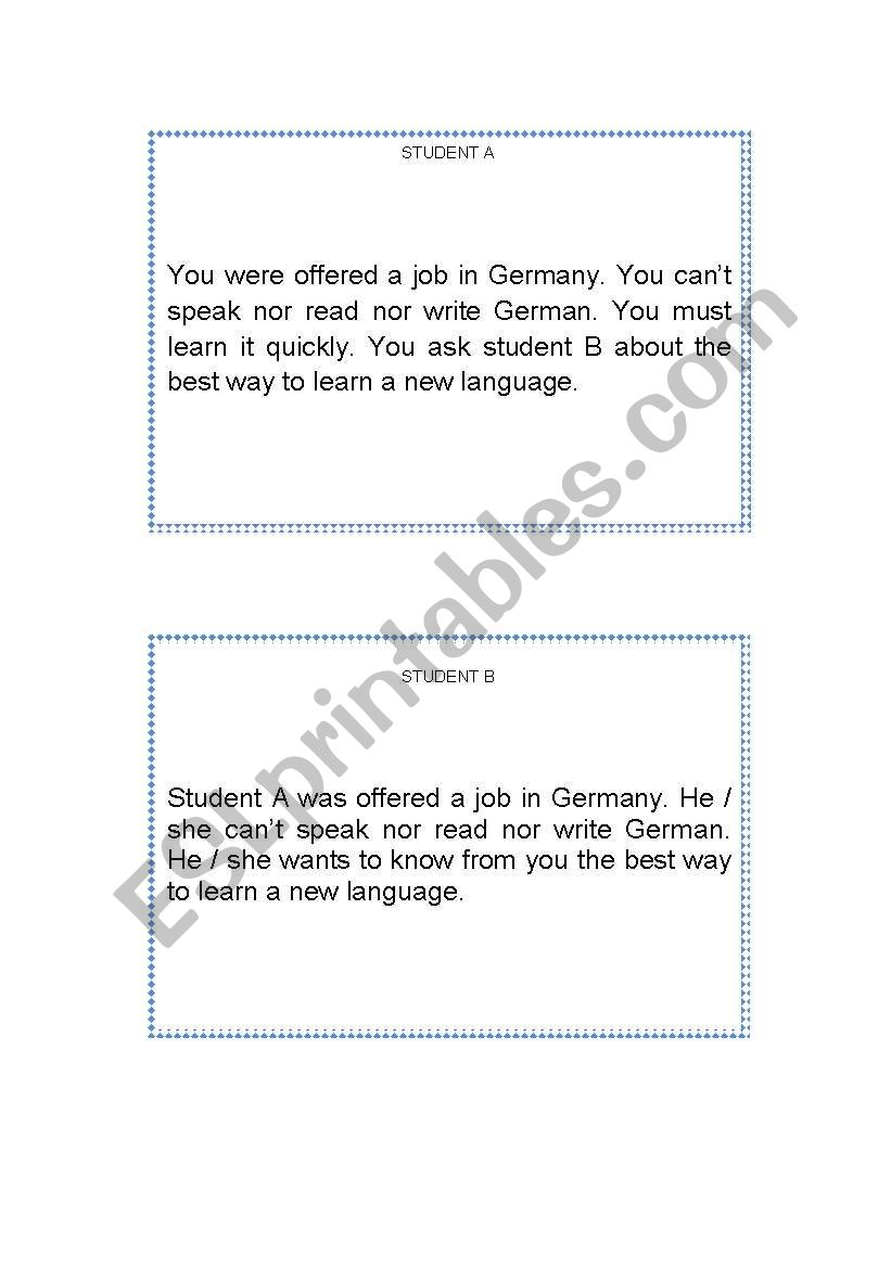 A WORLD OF MANY LANGUAGES Cards for a SPEAKING activity