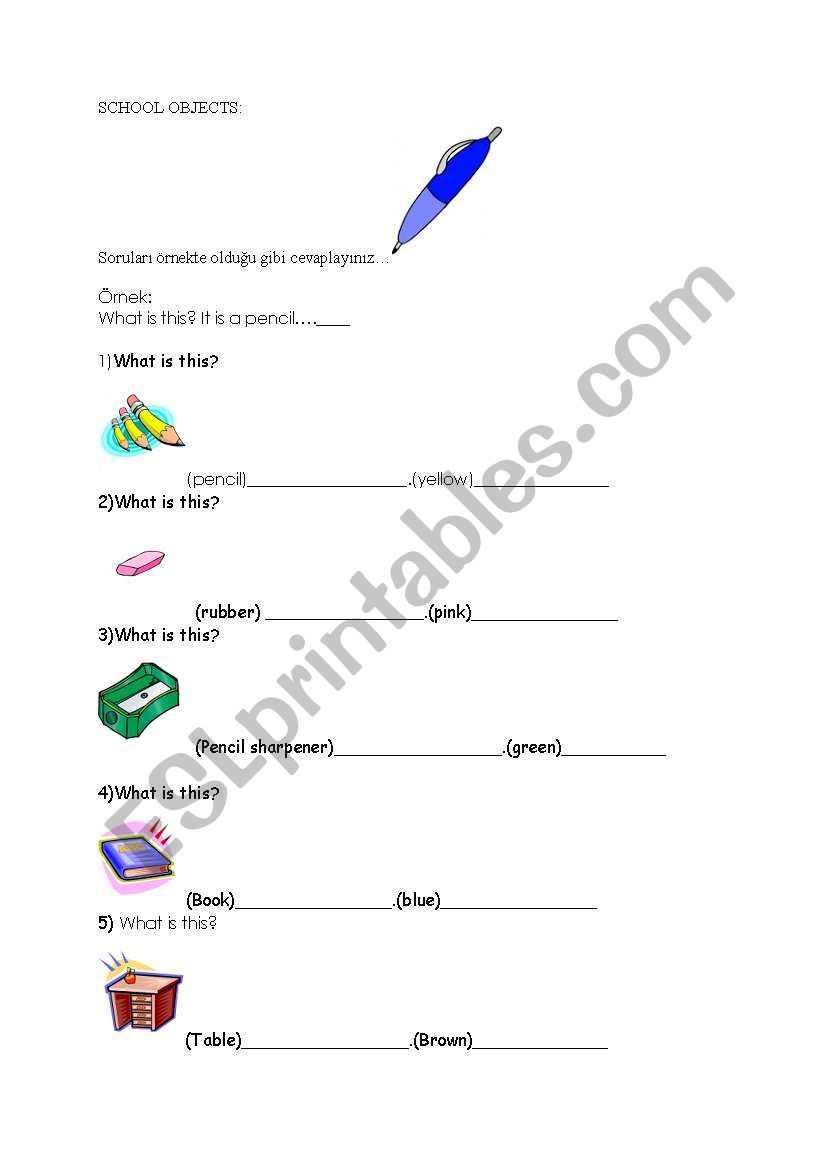 school objects worksheet