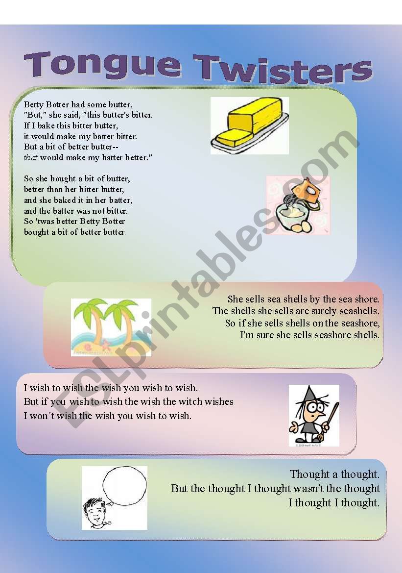 Tongue twisters worksheet