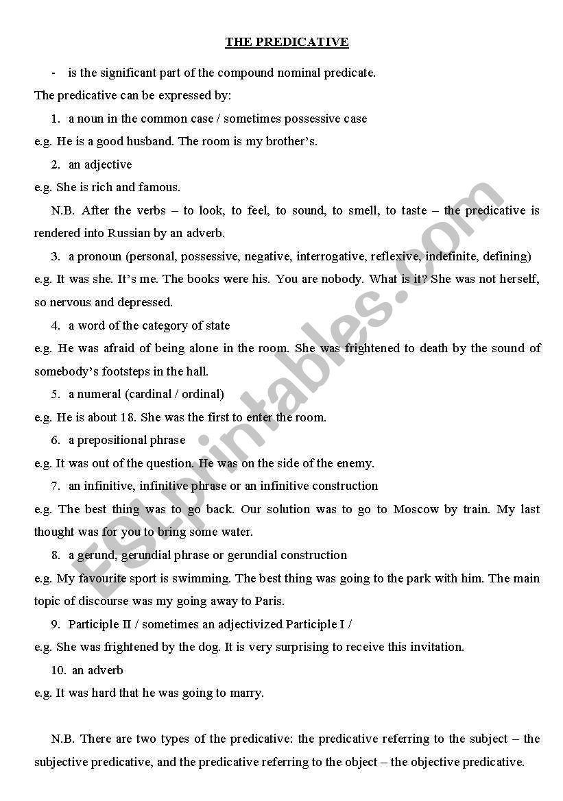 predicate worksheet