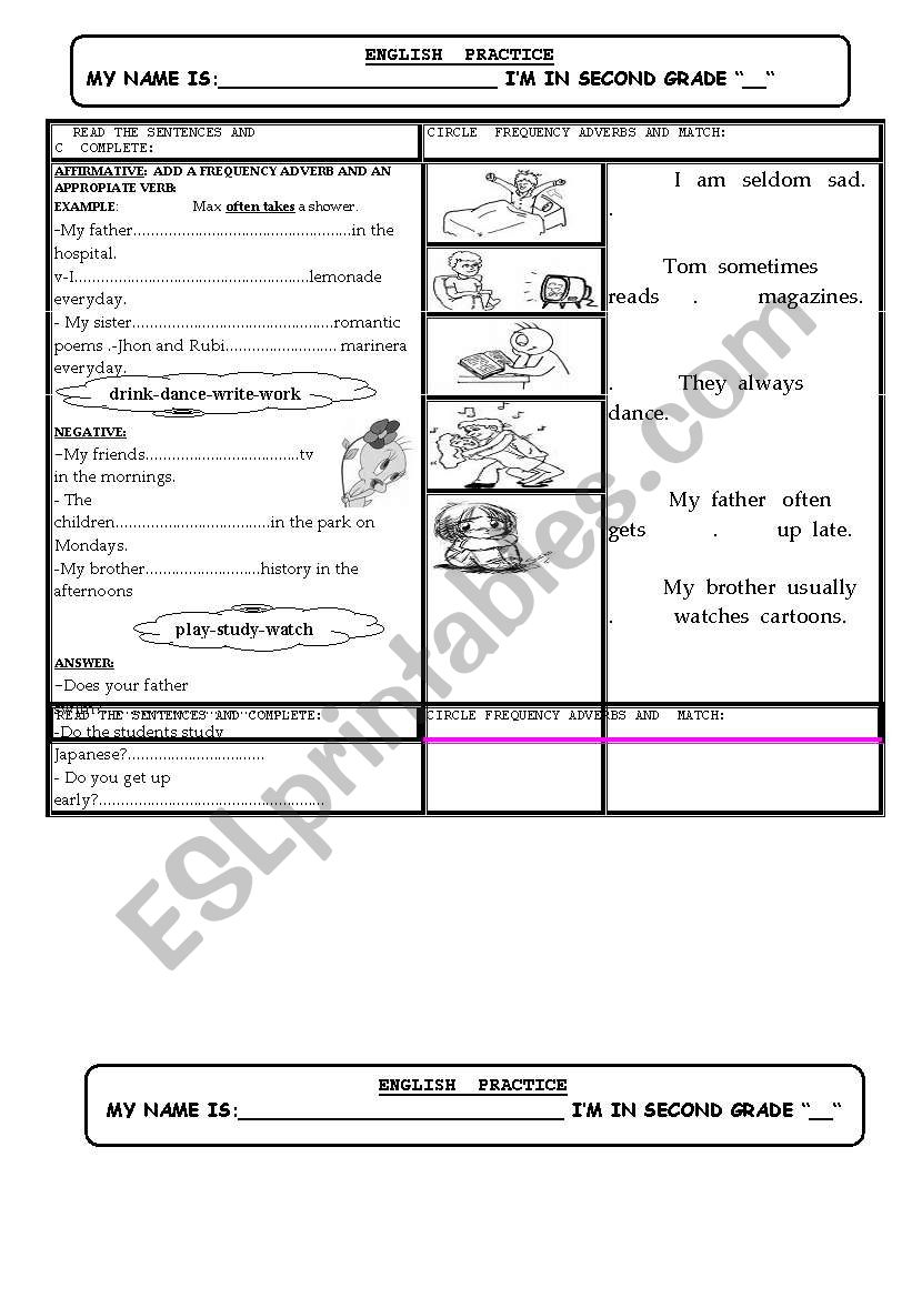 FREQUENCY ADVERBS PRACTICE worksheet