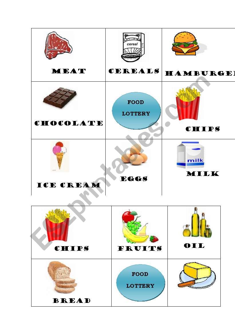 Food lottery 3 worksheet