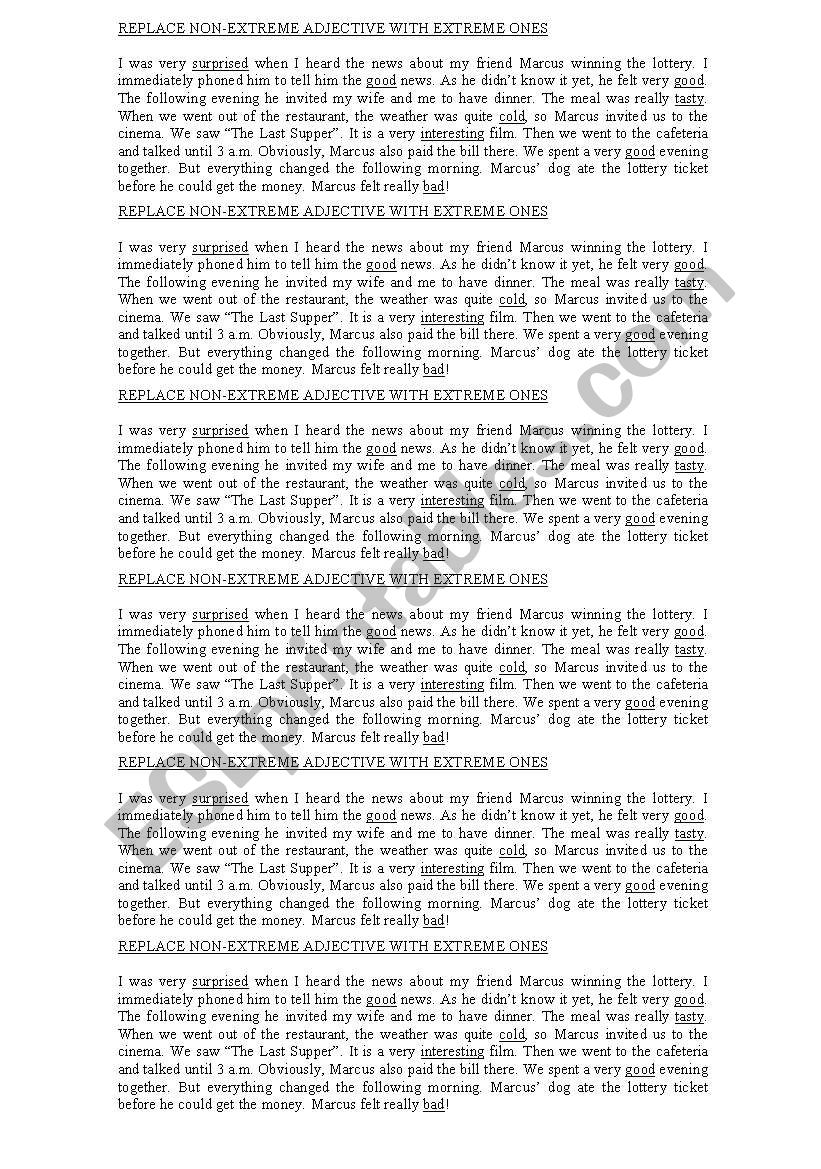 Extreme Adjrctive worksheet