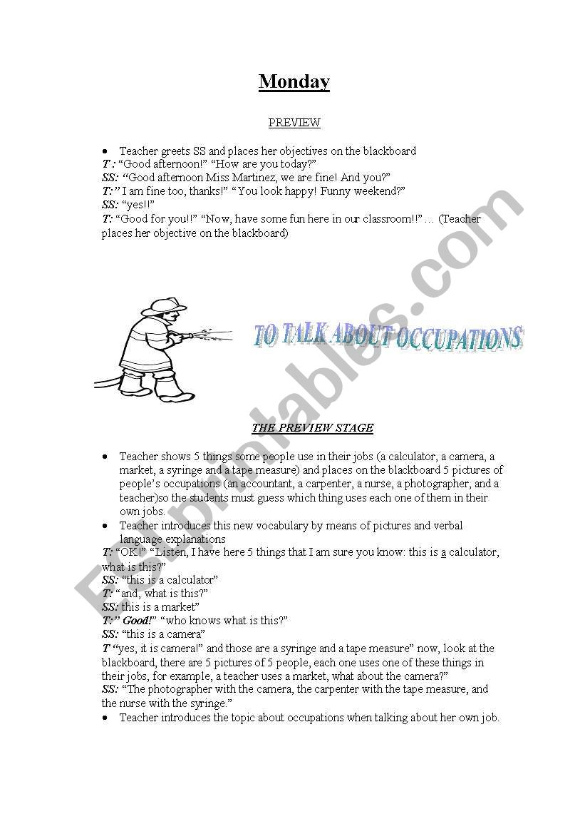 occupations- lesson plan worksheet