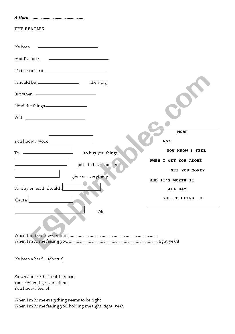 song worksheet- The Beatles worksheet