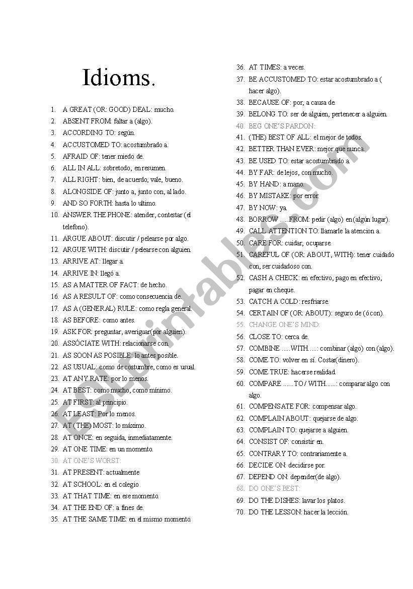 idioms worksheet idioms worksheet
