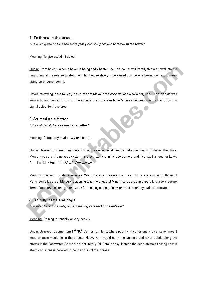 English Idioms 01 worksheet