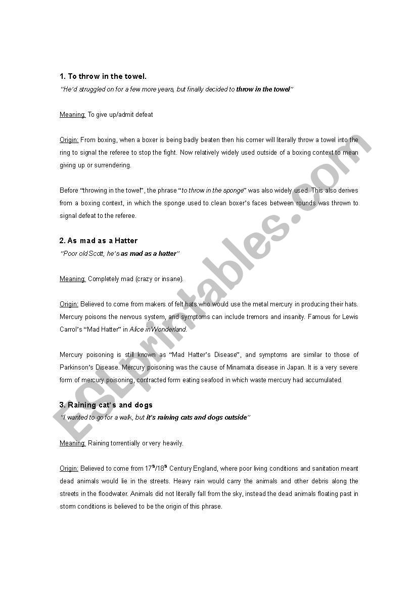 English Idioms 01 worksheet