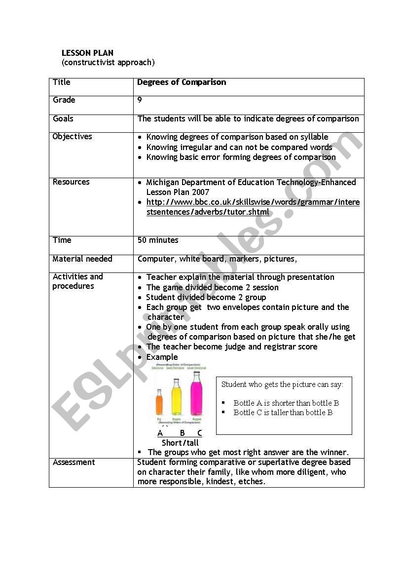 degrees of comparison worksheet