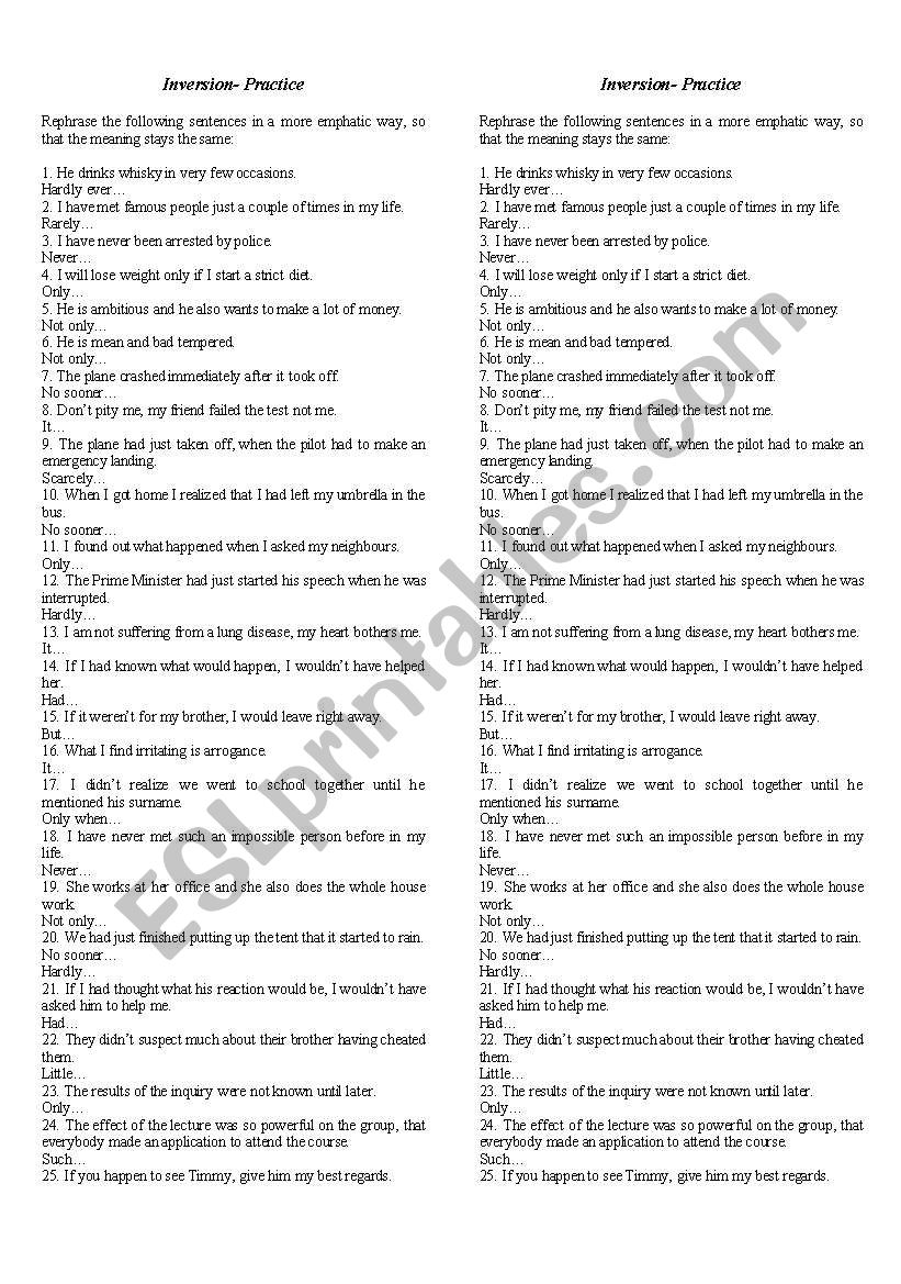 Inversion- Practice worksheet