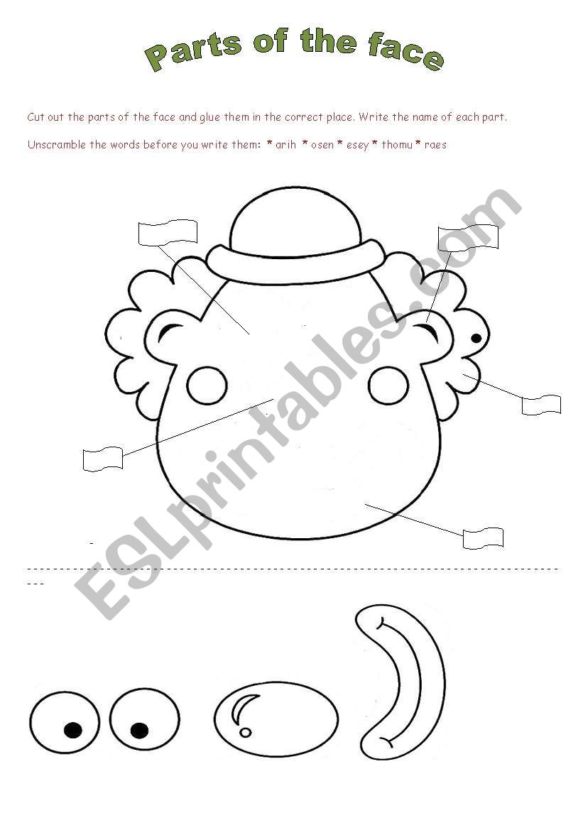 Parts of the face worksheet