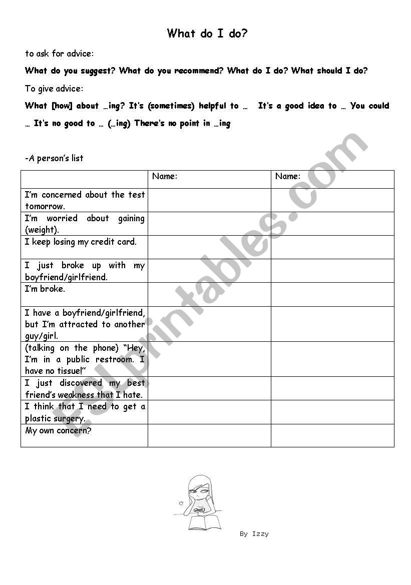 advice and suggestion worksheet