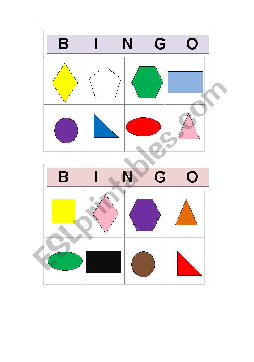 Colour and shape bingo worksheet