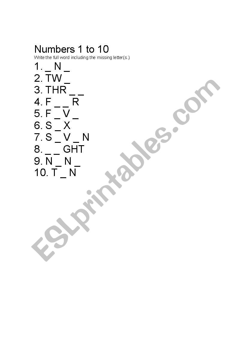 numbers 1 to 10 worksheet