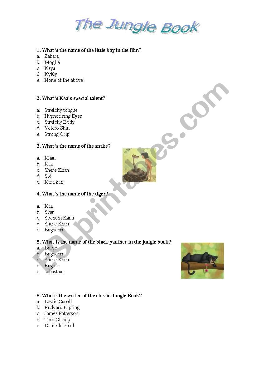 The Jungle Book worksheet