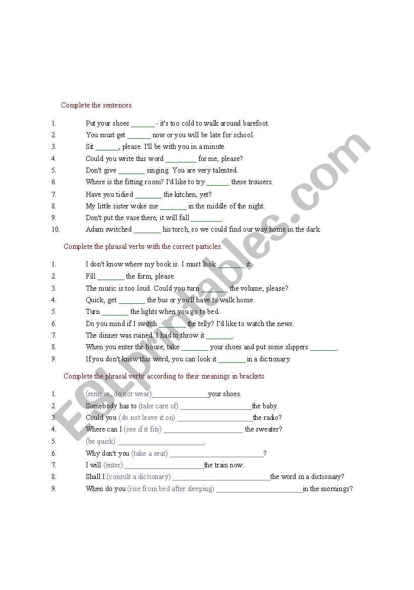 phrasal verbs activitites worksheet