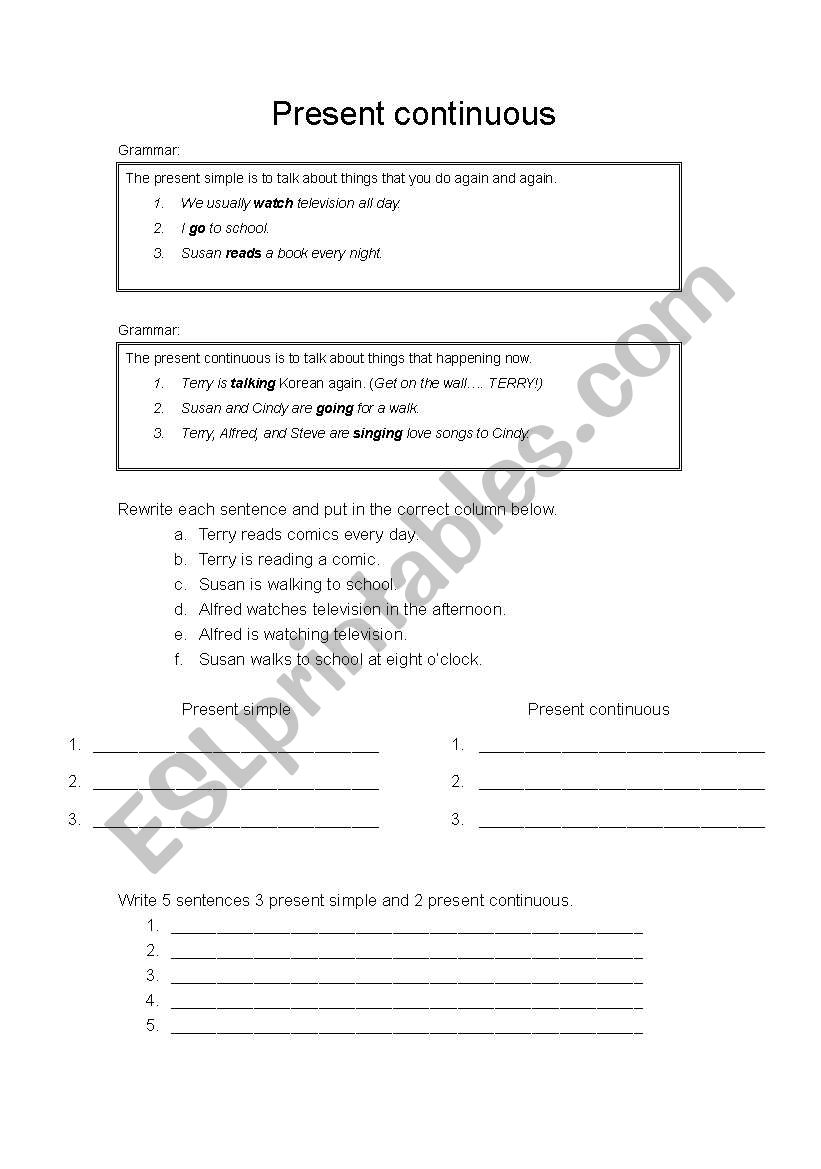 Present Continuous worksheet