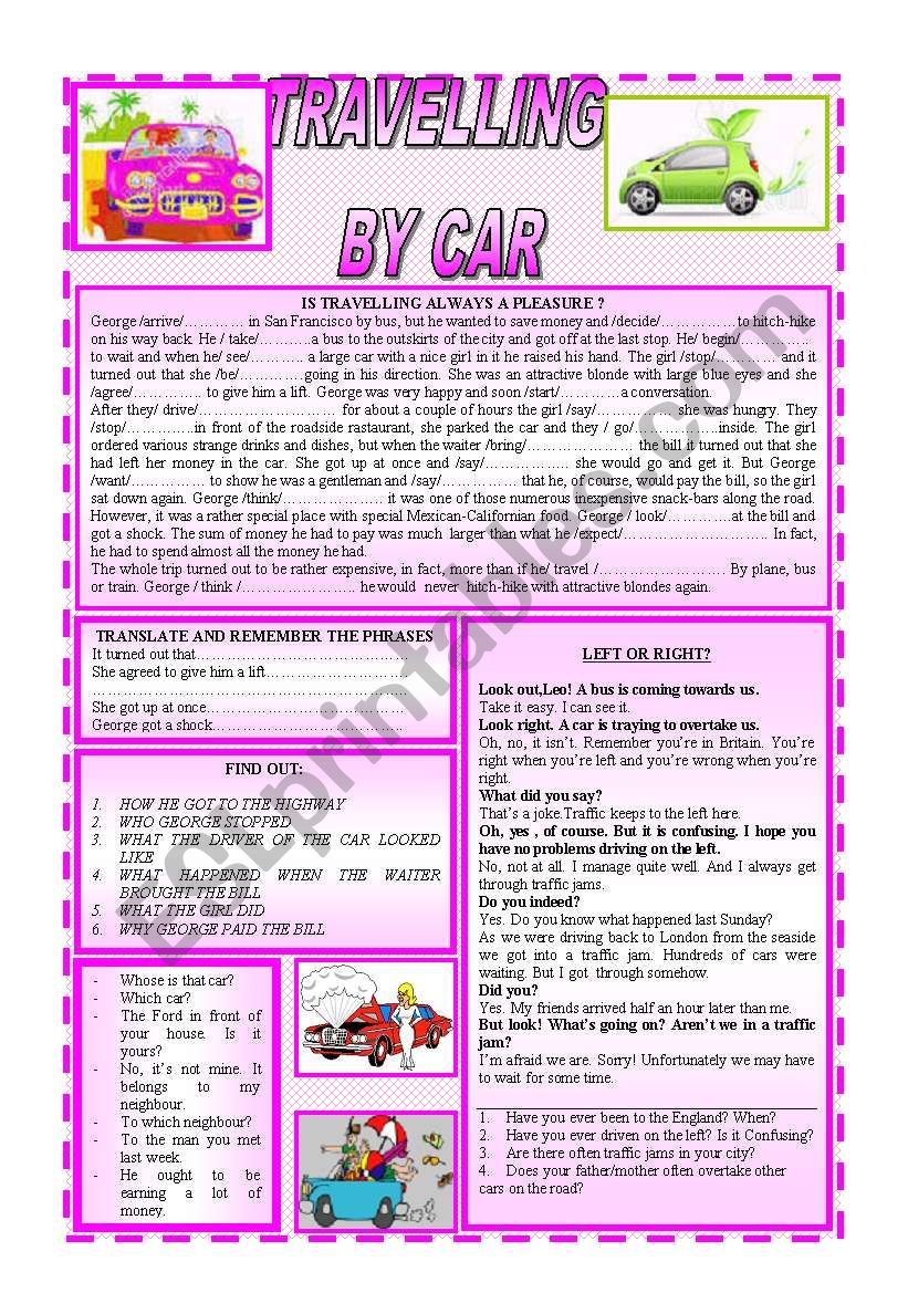 TRAVELLING BY CAR worksheet