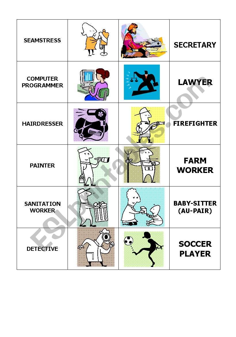 memory game - jobs (part 2) worksheet