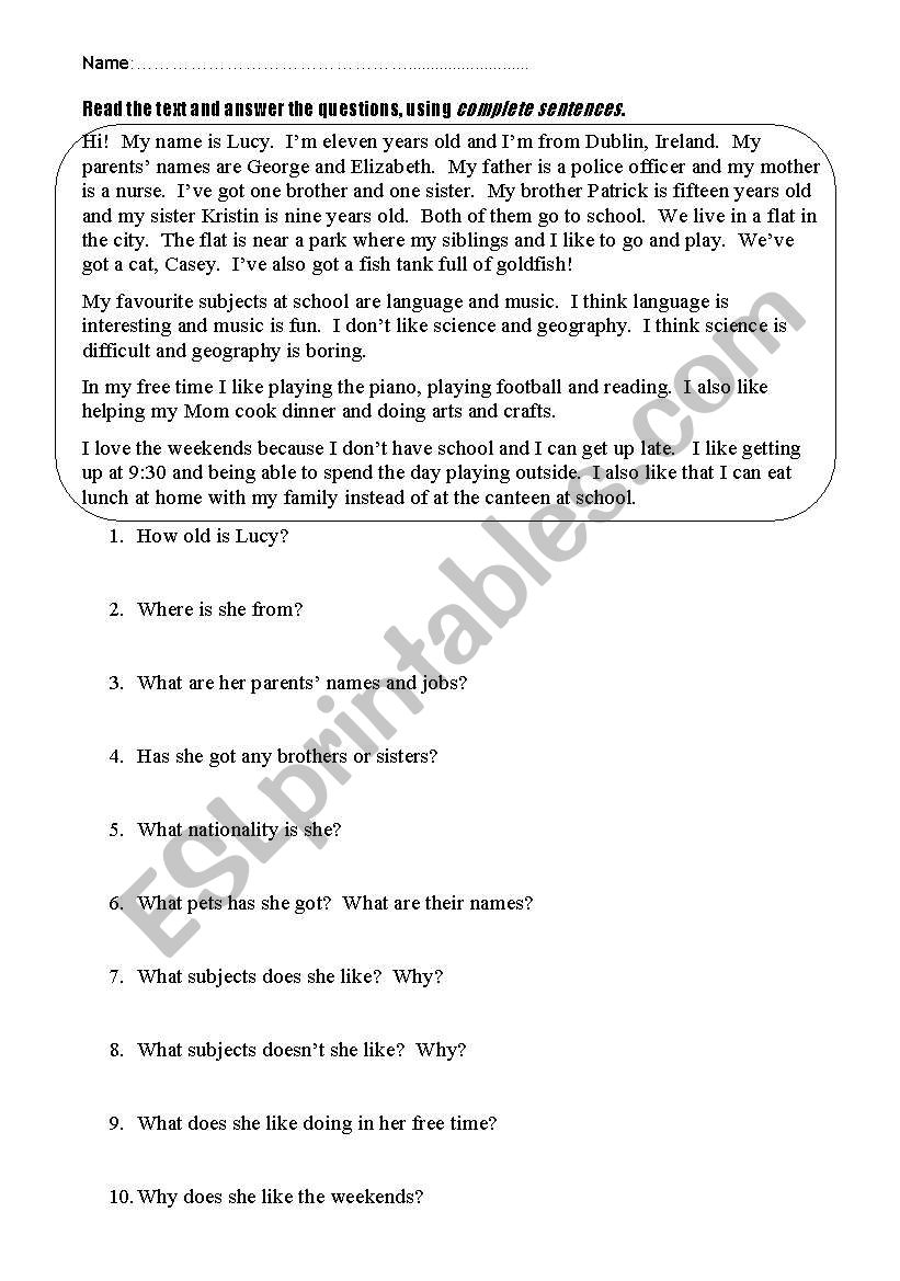 Lucy Textq worksheet