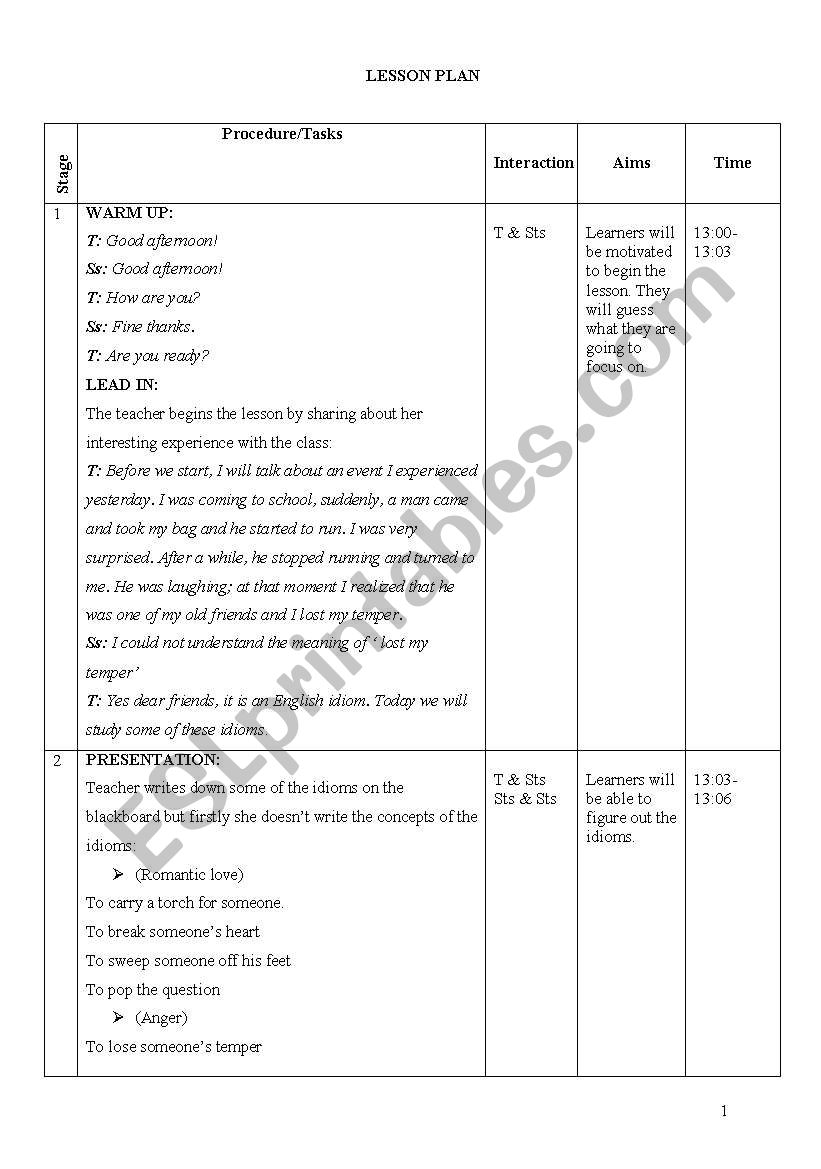 english idioms worksheet