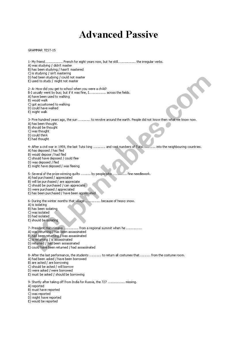 Passive Test worksheet