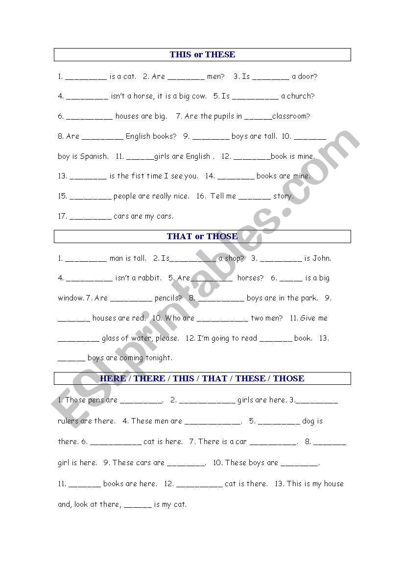 Demonstratives worksheet