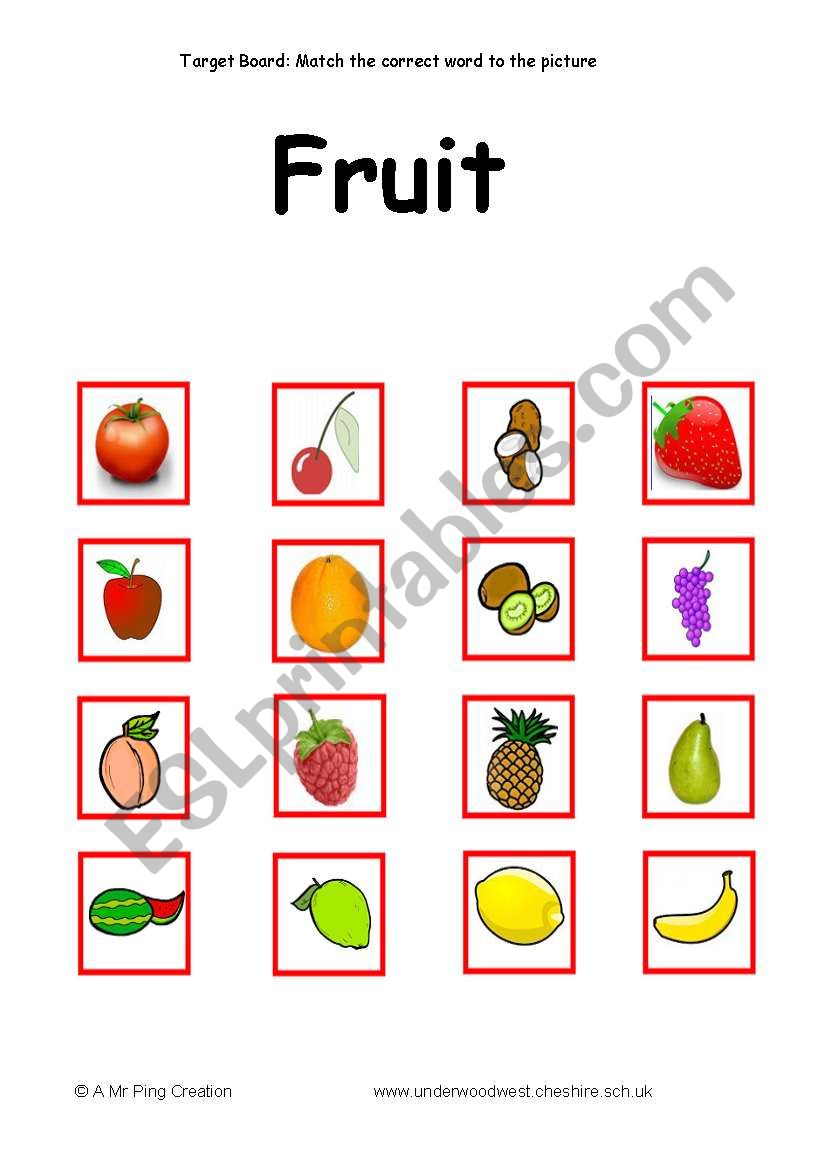 Fruit Vocabulary Target board Activity