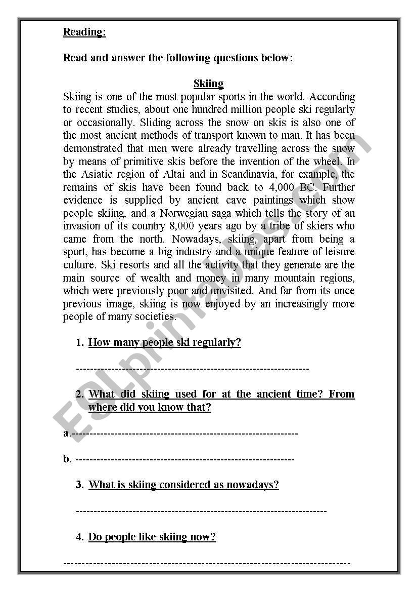 Reading  worksheet