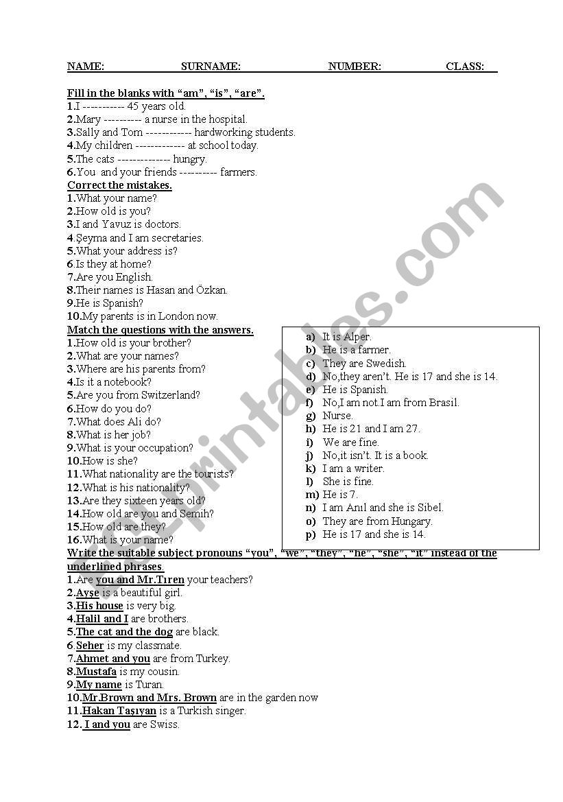 to be (am,is,are),possessive adjectives,subject pronouns