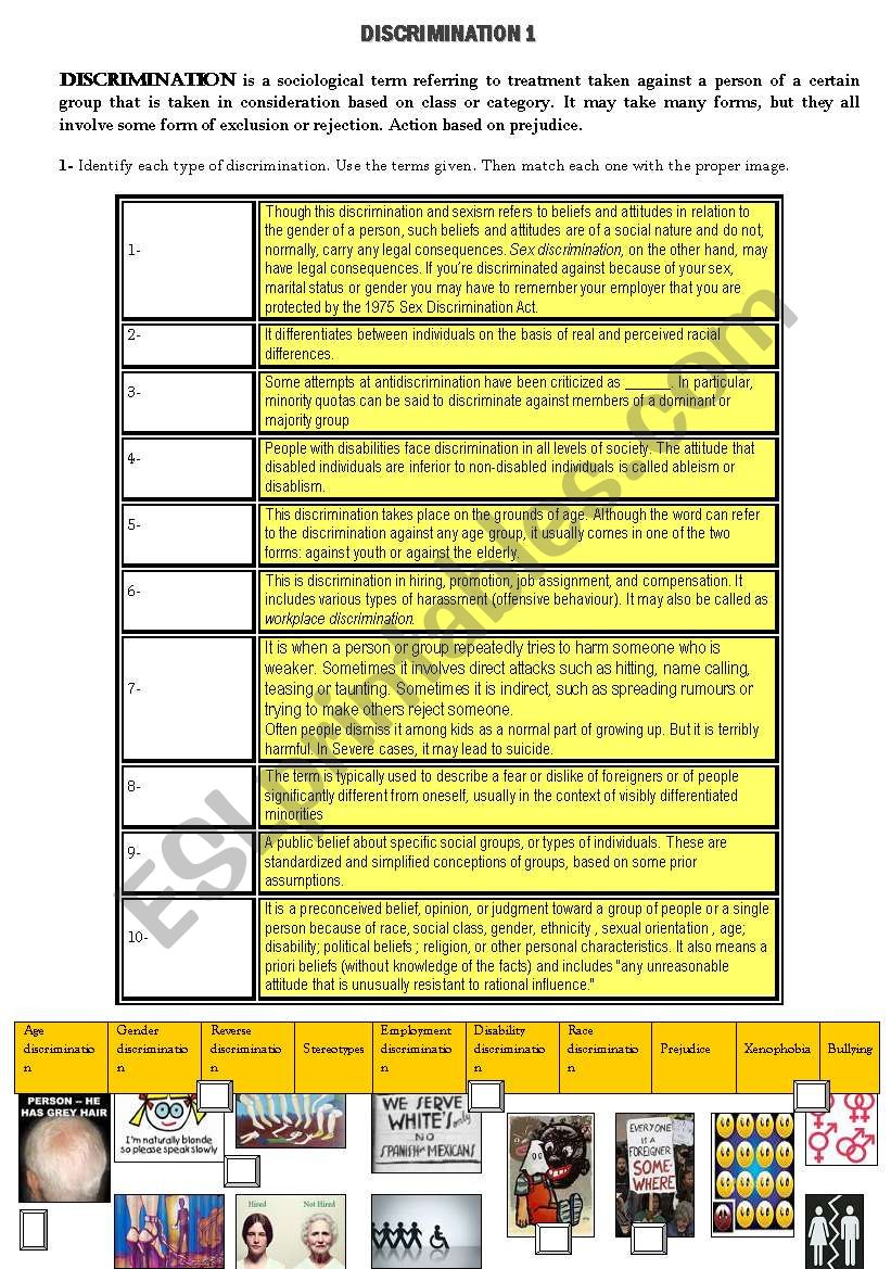 DISCRIMINATION 1 (1/2) worksheet