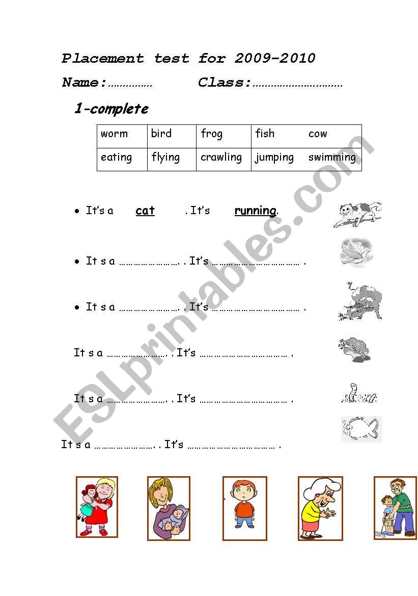 animal actions&family worksheet