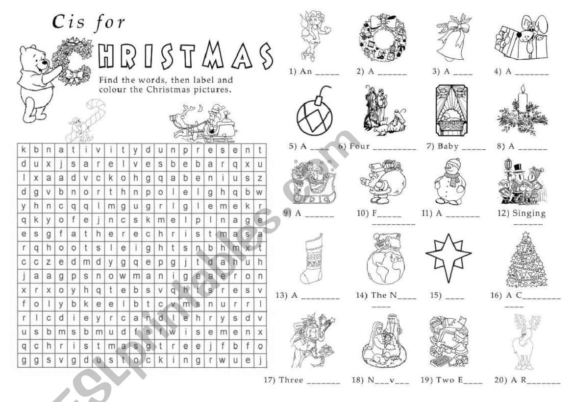 C is for Christmas worksheet