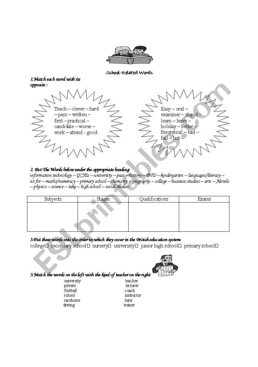 school-related words worksheet