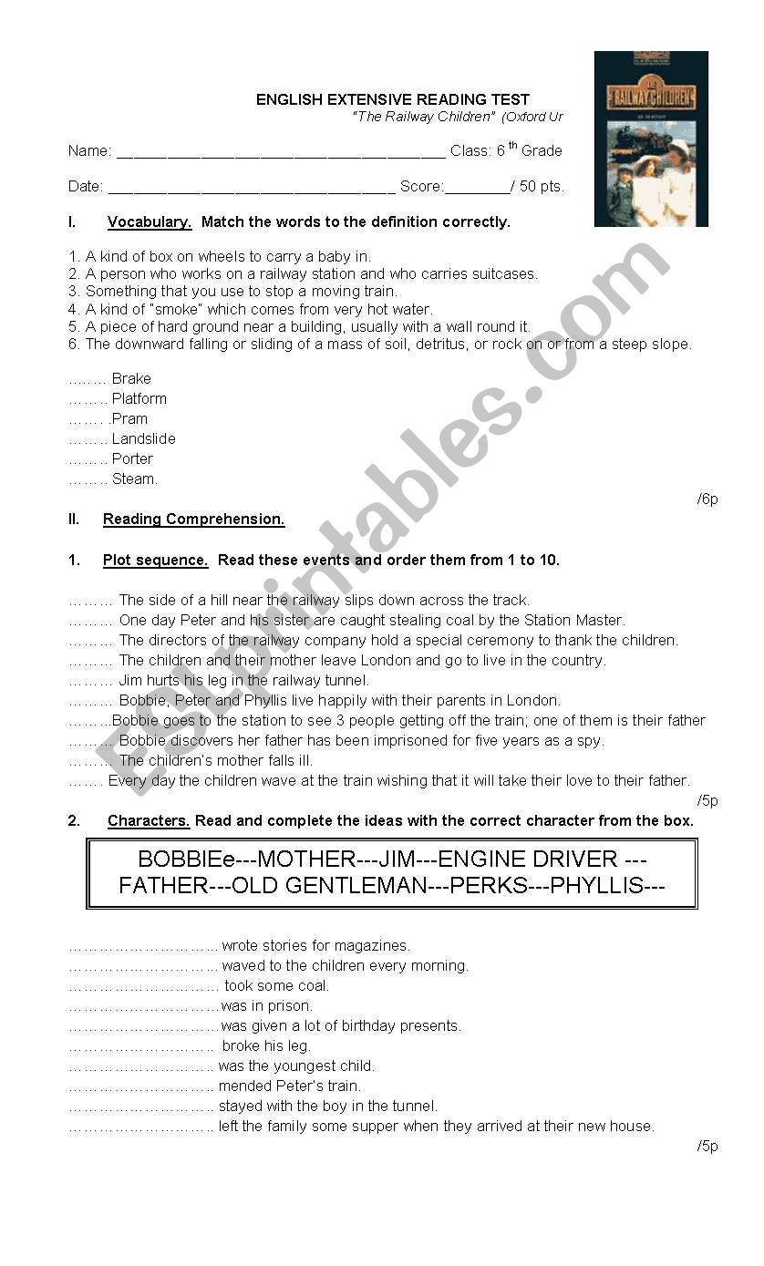 Railway Children worksheet