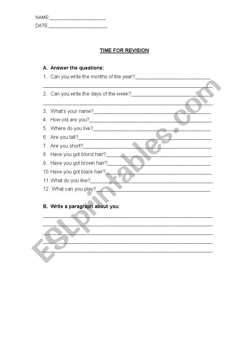 revision worksheet