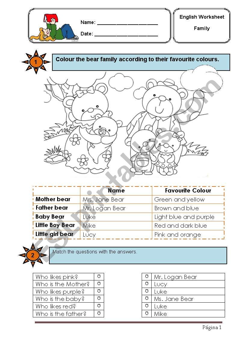 Family Bear worksheet