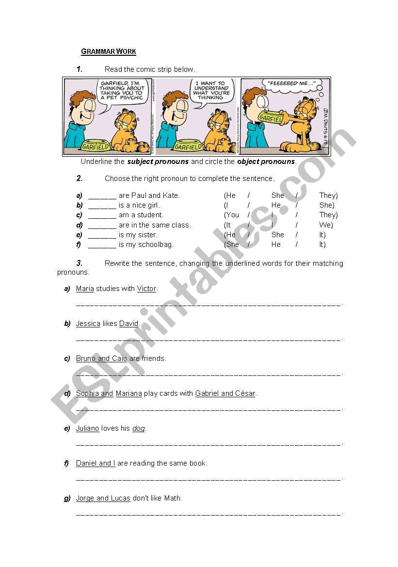 Object and Subject Pronouns worksheet